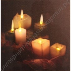 Картина с LED подсветкой: свечи во мраке, выполненная на холсте